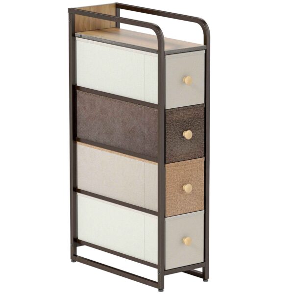 HOMCOM Space-Saving Chest of Drawers with 4 Folding Drawers in Fabric, Steel and Wood, 20x47x84.5 cm, Multicolor