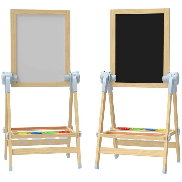 AIYAPLAY Children's Easel with Double Board for Chalk and Markers, Magnetic Whiteboard and Paper Roll, Wood