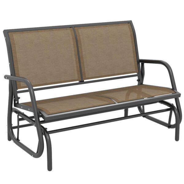 Outsunny 2-Seater Garden Swing Bench in Metal and Mesh Fabric, 120x70x85 cm, Light Brown