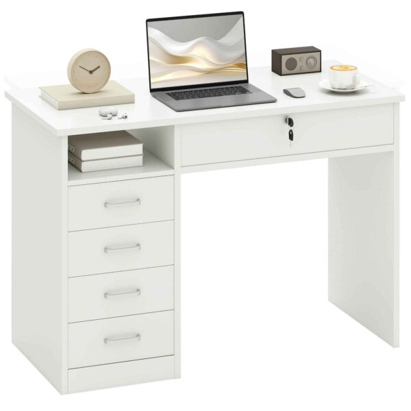 HOMCOM Wooden Desk for Bedroom or Office with 2 Drawers and 2 Keys, 110x50x76cm - White