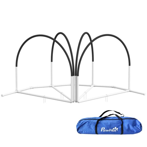 PawHut 4-Piece Dog Agility Set with 4 Pegs and Carry Bag, 89x69x99 cm, Black and White