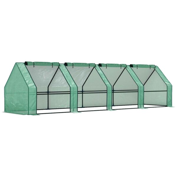 Outsunny 4-Door Roll-Up Mini Garden Greenhouse with Extended Cover, Steel and PE, 360x90x90 cm, Green