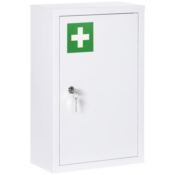 Kleankin 3-Shelf Medicine Cabinet with Lock and 2 Keys, Steel, 30x14x46 cm, White