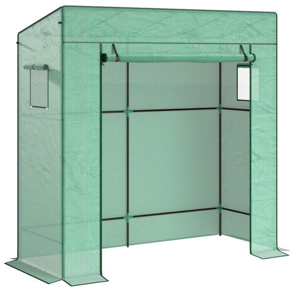 Outsunny Greenhouse for Plants with 2 Side Mesh Windows and Roller Door, in PE and Steel, 196x77x197 cm, Green