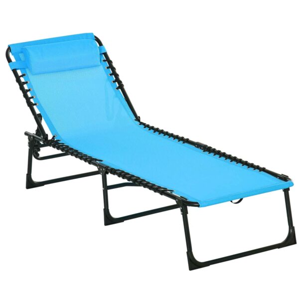 Outsunny Folding Sun Lounger with Reclining Backrest in Steel and Mesh Fabric, 189x58x30 cm, Blue