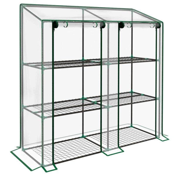Outsunny Garden Greenhouse with PE Cover, 6 Shelves and 2 Roll-Up Doors, 143x46x151cm, Transparent