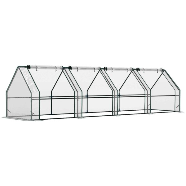 Outsunny 4-Door Roll-Up Mini Garden Greenhouse with Extended Cover, Steel and PE, 360x90x90 cm, Transparent