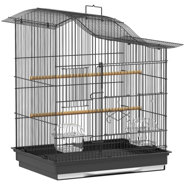 PawHut 4-Door Bird Cage with 2 Bowls, 2 Perches and Tray, Metal and Plastic, 47.5x36x54.5 cm, Black