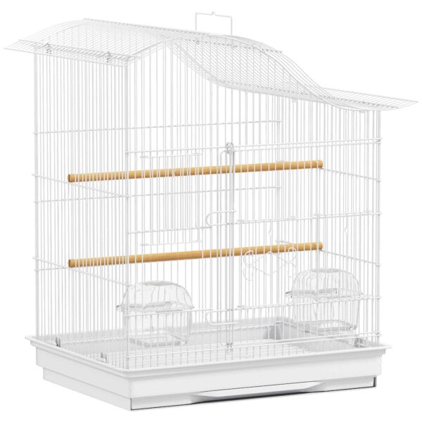 PawHut 4-Door Bird Cage with 2 Bowls, 2 Perches and Tray, Metal and Plastic, 47.5x36x54.5 cm, White