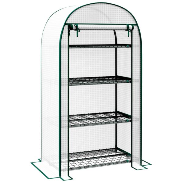 Outsunny Vertical Garden Greenhouse with 4 Metal Shelves and PE Cover, 80x50x160 cm, White