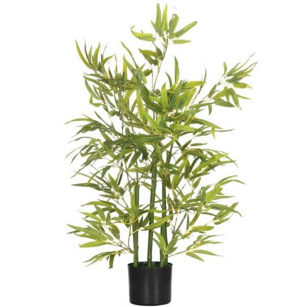 HOMCOM Artificial Bamboo Plant 90cm Tall with 504 PEVA and PP Leaves, Green, with a Ø15x12.5cm Cement Pot