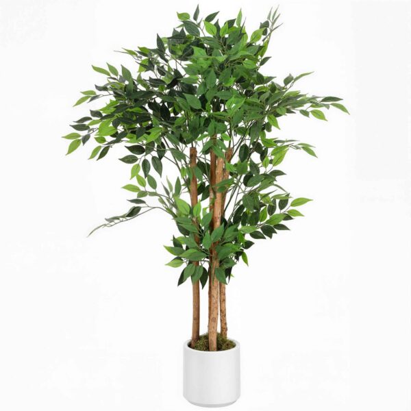 HOMCOM Artificial Green Banyan Tree Plant in PEVA and Wood with PP and Cement Container Pot, 55x55x120 cm