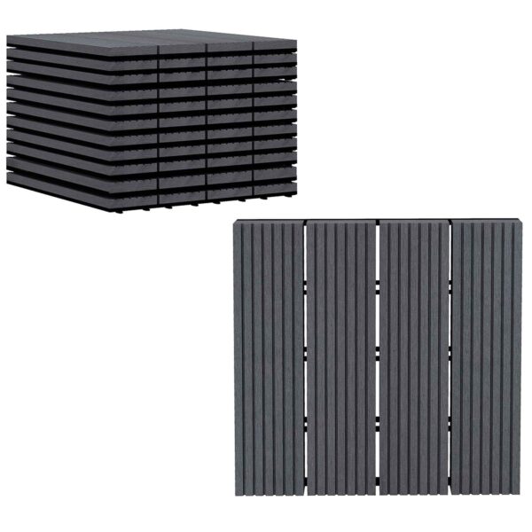 Outsunny Set of 11 Non-Slip Interlocking Outdoor Tiles in Recycled HDPE, 30x30x2.2 cm, Grey