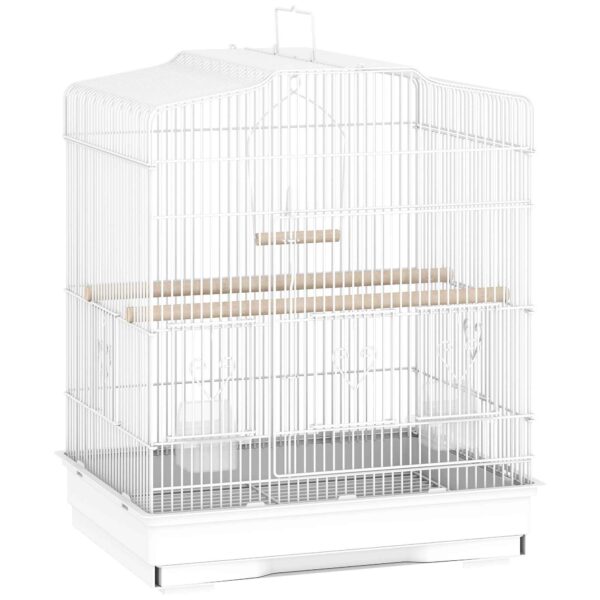 PawHut Portable Bird Cage with Handle, Removable Tray and 5 Doors, Perches and Swing, White
