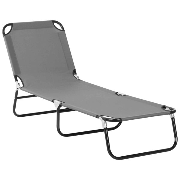 Outsunny Folding Garden Lounger with Adjustable Backrest, Steel and Oxford Fabric, 188x56x28cm, Grey