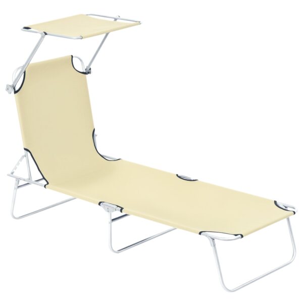 Outsunny Folding Garden Lounger with Adjustable Canopy and 4-Level Reclining Backrest, Beige