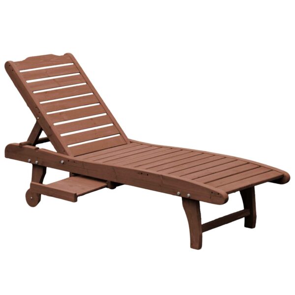 Outsunny Wooden Sun Lounger, Garden Lounger with Wheels and Removable Tray 182x60x35cm