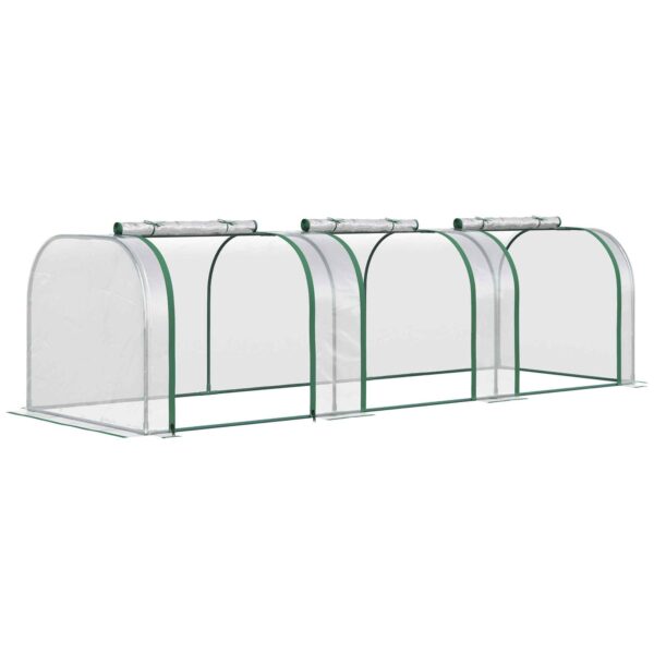 Outsunny Clear PVC and Steel Tunnel Greenhouse with Hinged Doors, 295x100x80 cm