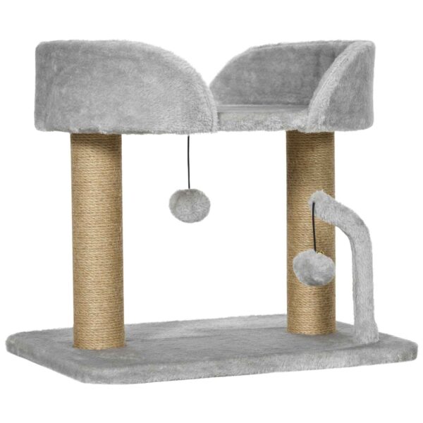 PawHut Cat Tree with Jute Scratching Post, Bed and Balls, 48x38x42 cm, Grey