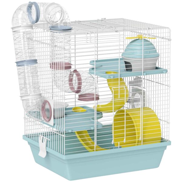 PawHut 3-Tier 12-Tube Hamster Cage with House, Ramp, and Accessories, Metal and Plastic, 34.5x27.5x41 cm, Grey