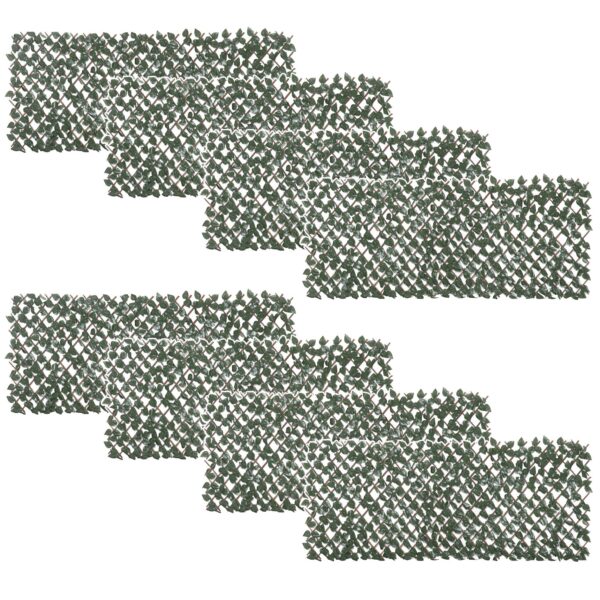 8-Piece Extendable Green Hedge for Outdoors, Made of Wood and Polyester, 200x100cm