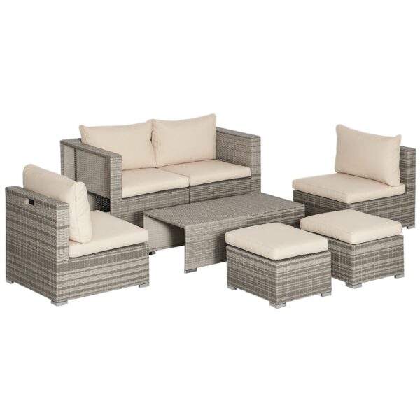 8-Piece PE Rattan Garden Lounge Set with Armchairs, Coffee Tables and Stools, Beige