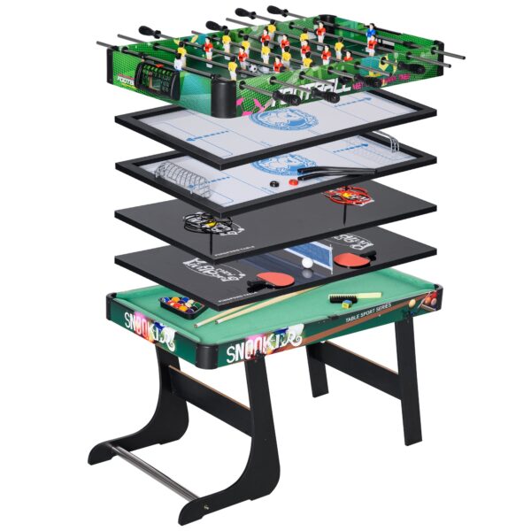 6-in-1 Game Table with Table Football, Pool Table, Air Hockey, Ping Pong, Rings and Field Hockey, 118x104x71 cm