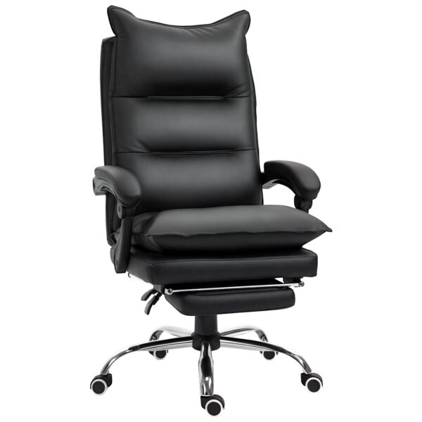 Black Faux Leather Office Chair, Height-Adjustable Executive Chair with 155° Reclining High Back and Footrest