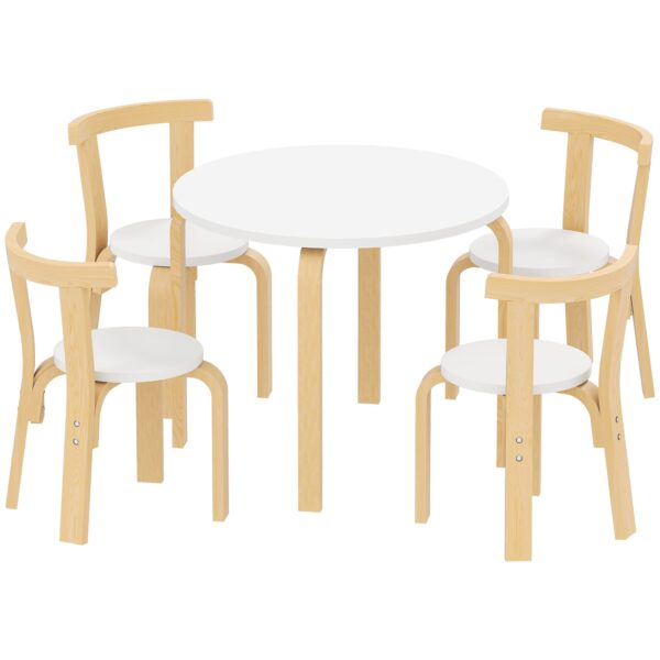 5-Piece Wooden Table and Chair Set for Children Ages 3-8 with Rounded Edges in White