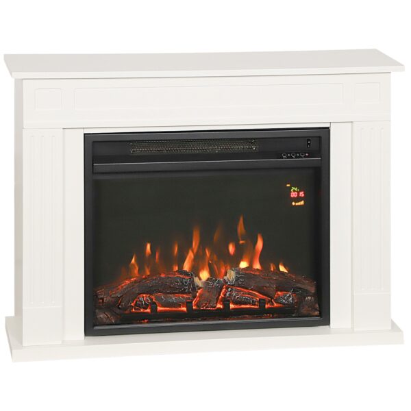 Electric Fireplace with 5 Flame Levels, Remote Control and Timer, 98x23.5x69.5 cm, Black and White
