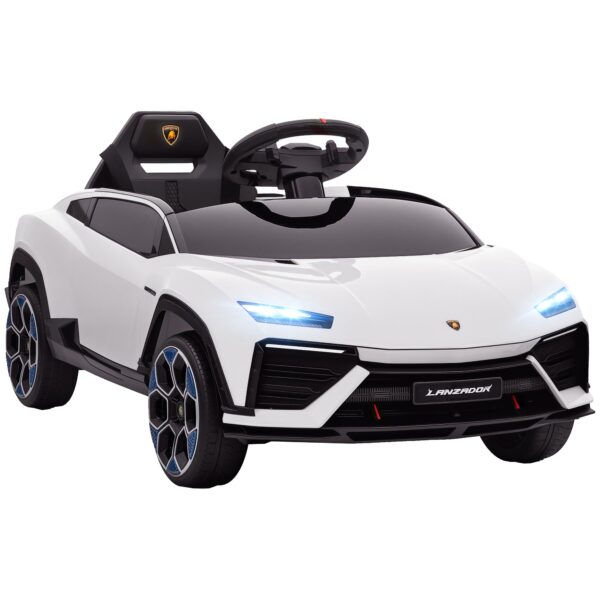 Lamborghini Licensed Electric Ride-On Car for Kids with Horn and Remote Control, 3-Speed Adjustable, White