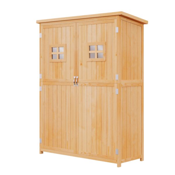 Wooden Garden Shed with Double Door, Shelves and Windows, 127.5x50x164cm