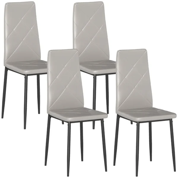 Set of 4 High-Back Dining Chairs in Faux Leather and Steel, 41x50x97cm, Grey