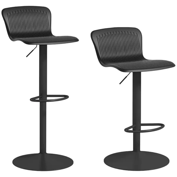 Set of 2 Swivel and Height-Adjustable Bar Stools with Backrest, Polypropylene, Black