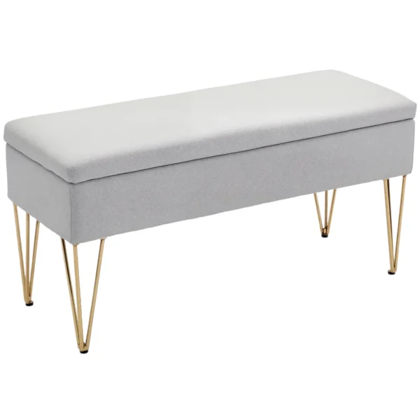 Bedside Bench with Fabric Storage and Steel Legs, 100x40x49 cm, Light Grey