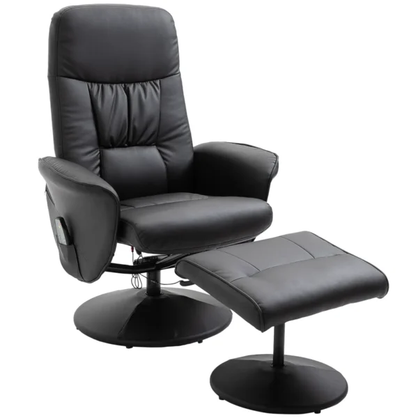 Massage Chair with Ottoman and Footrest, 145° Reclining, Swivel Seat and 10 Massage Points, Black