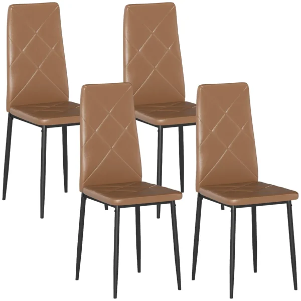 Set of 4 Modern High-Back Dining Chairs in Faux Leather and Steel, 41x50x97 cm, Brown