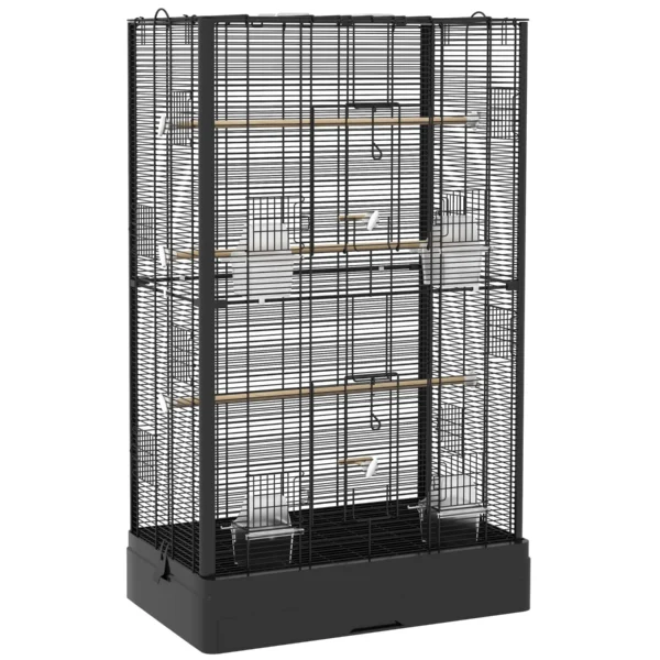 Bird Cage with Removable Tray and Perches, Parrot Aviary, 61x36.5x98cm, Black