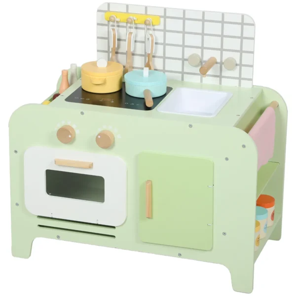 Wooden Toy Kitchen Set for Children 3+ Years Old with 15 Accessories, Green