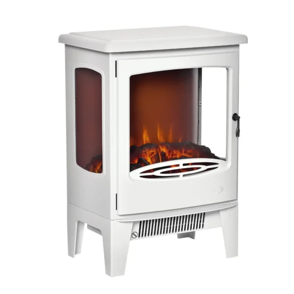 Electric Fireplace with Flame Effect and 3 Open Sides, Adjustable Temperature 900W-1800W, Coverage 20-25m², 39x26x54.8cm, White