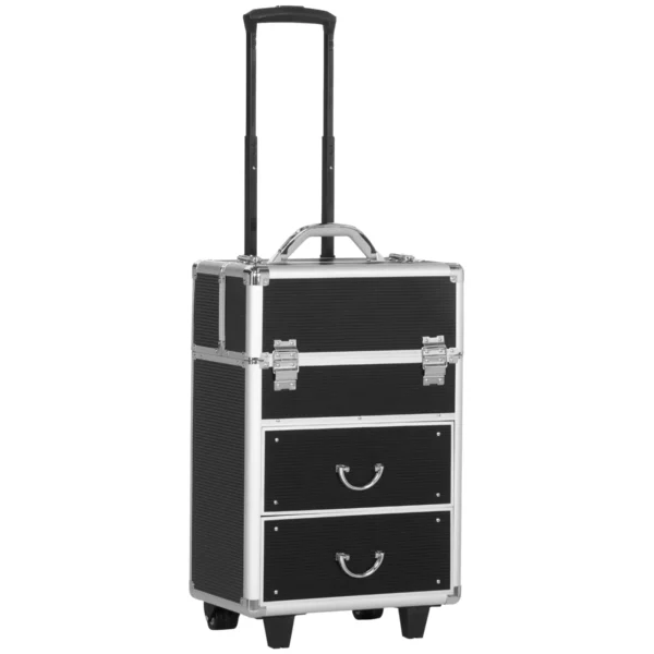 Professional Makeup Trolley Case, Lock with 2 Keys and Wheels, Black 36x23x52cm
