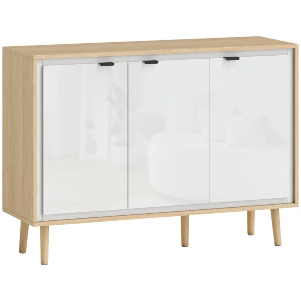 Modern 3-Door Sideboard with Adjustable Shelf, 107x35x77 cm, Gloss White and Oak