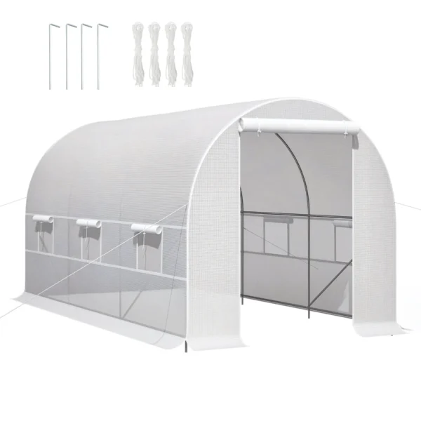 Outsunny 4x2x2m Tunnel Greenhouse with Steel Frame and White Polyethylene Cover