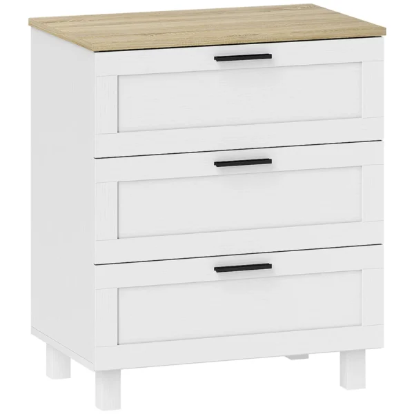 Modern 3-Drawer Wooden Chest of Drawers, 60x38x71 cm, White and Wood Color