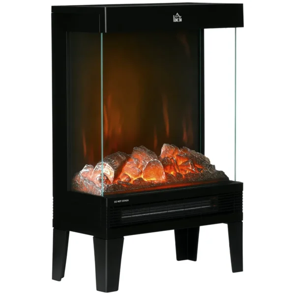 1000W / 2000W Electric Fireplace with Realistic LED Flame and Temperature Control, 40.5x20x62 cm, Black