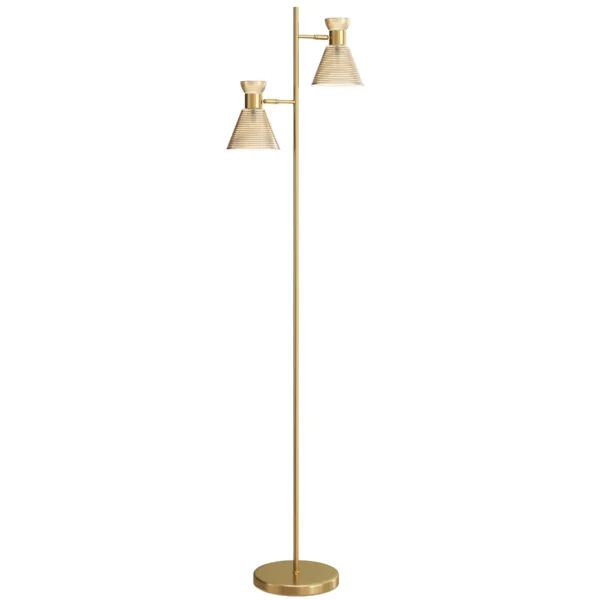 Modern Floor Lamp with 2 Lights and Adjustable Heads, Foot Switch, Gold