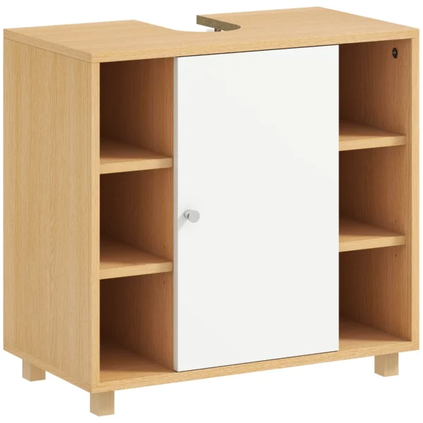 Bathroom Vanity Unit with 2 Soft-Close Doors and 6 Open Shelves, 60x33x57cm, White