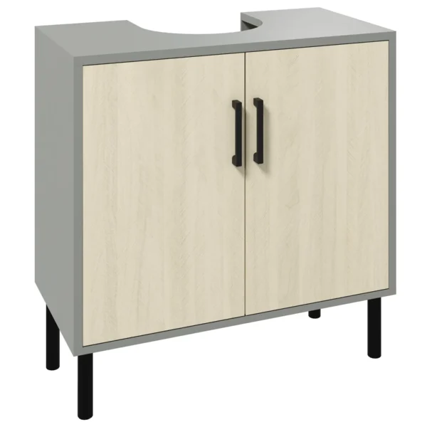 Kleankin Bathroom Cabinet with Double Door and Chipboard Shelf, 60x30x60cm, Grey and Oak Color