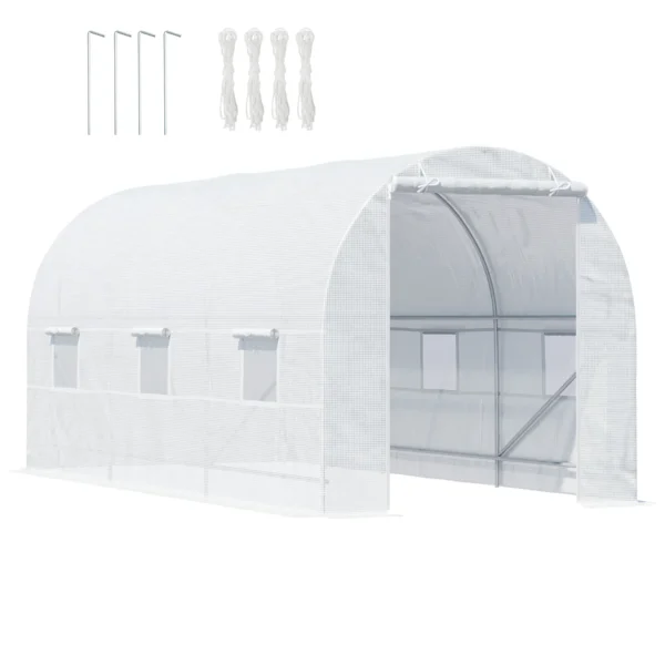 Outsunny 4.5x2x2m Tunnel Greenhouse with PE Cover and Metal Tubes, White