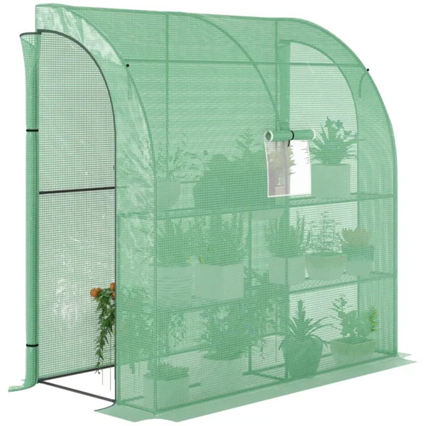 Outsunny Wall-Mounted Greenhouse with 2 Shelves for Plants and Flowers in Steel and PE, 200x100x215 cm, Green
